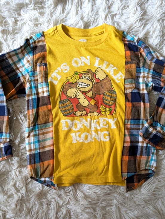 Other - Youth Small - Donkey Kong + Flannel Long Sleeve UPCYCLED Shirt